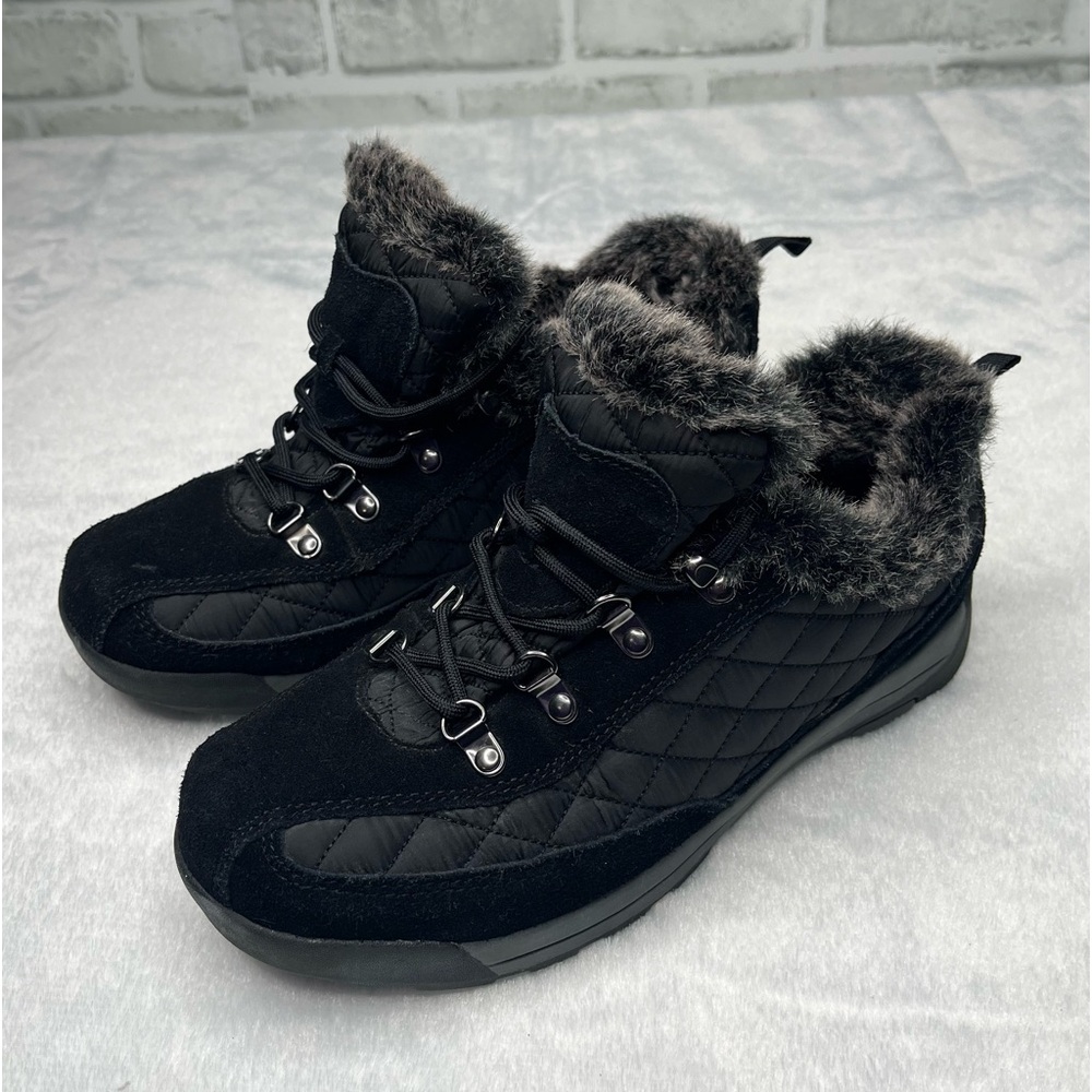 Lands' End Faux Fur Lining Quilted Black Suede Powder Belle Shoe Women’s 9.5B